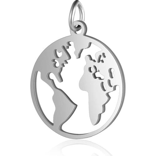 10Pcs/lot 100% Stainless Steel High Polished Wolrd Map Charm DIY Jewelry Charms For Making Necklace Bracelet