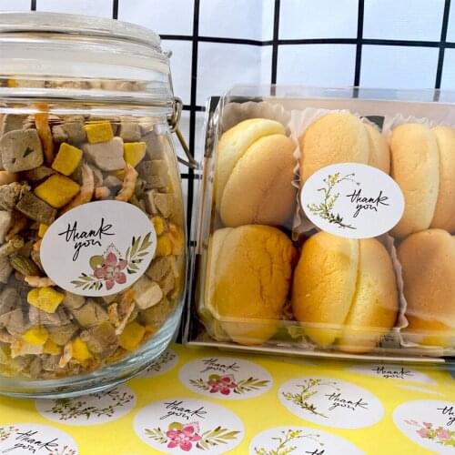 120pcs/pack Elliptical Retro Flower Thank You White Baking Package Paper Tags Sealing Sticker