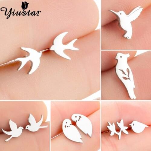 2021 Trend Cute Anime Birds Stud Earring for Women Gift Stainless Steel Animal Man Earrings Piercing Minimalist Jewelry Wholsale