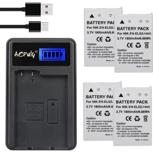 4pc 1800mAh EN-EL5 EN EL5 Li-ion Digital Camera Battery + LCD USB Charger For Nikon Coolpix P90 P510 P530 P5000 P5100 5200 7900