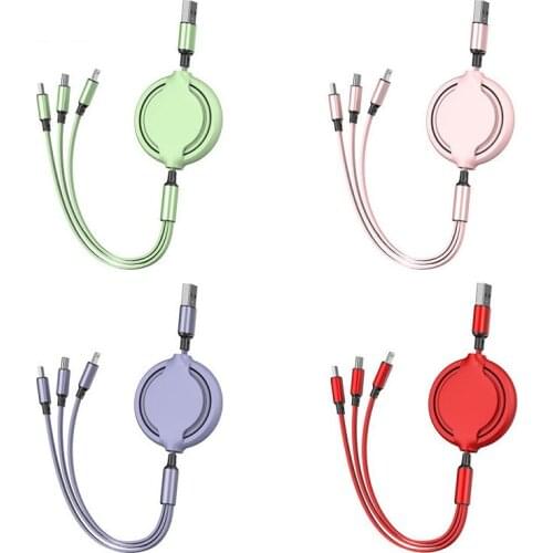 5pcs/lot 1.2M Retractable USB Cable 3 In 1 Type C Micro USB Fast Charging Cable Cord Smartphone Charger Line