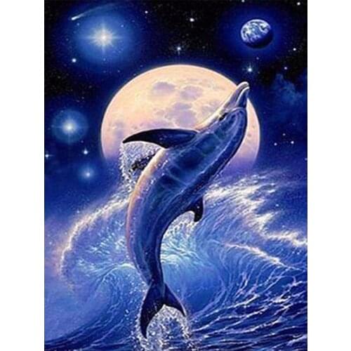 5D Diy Diamond Painting Animal Moon Dolphin Cross Stitch Diamond Mosaic Needlework Diamond Embroidery Home Decor Crafts