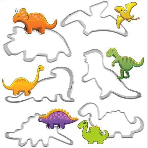6PCS/ Set 3D Dinosaur Metale Stainless Steel Cookie Cutter Sugarcraft Dessert Baking Moulds Fondant Cake Decorating Tools