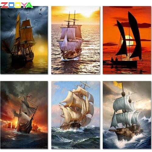 5D Diy Full Drill Diamond Paintings Sailboats Diamond Mosaic Painting New Full Zeilboot Diamond Embroidery Of Diy Crystal 8Jh23