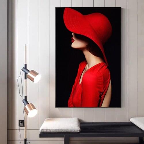 American Sexy Wearing Red Hat Women Picture Canvas Painting Oil Painting Wall Picture Poster Modern Wall Art Picture Home Decor