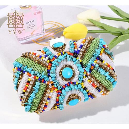 Bohemia Beading Evening Clutch Bag Contrast Colors Summer Hand Bags Wedding Bridal Party Purse Clutch Purse Pochette Femme 2021
