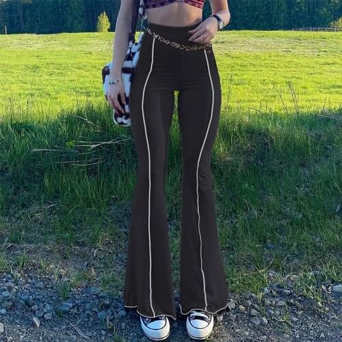 High Waist Womens Pants 2021 New Fashion Flared Pants Female Casual Slim Ladies Long Trousers Solid Stripe Streetwear Y2K