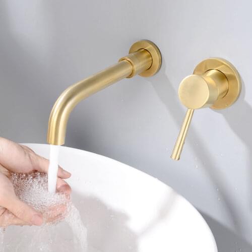 Hot Sale Brass Single Lever Mixer Tap Faucet Wall Mounted Gold Concealed Basin Faucet Ceramic Plate Spool rotatable