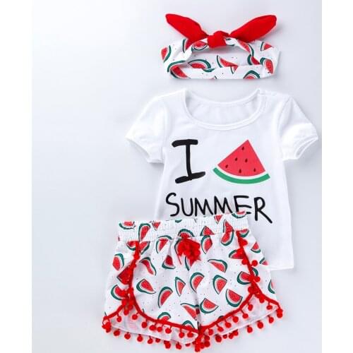 2021 Spring Baby Girl Clothes Sets Summer Outfits Hairand 3Pcs Short Sleeve Swing Top Shorts Clothing Set for Children 1-4T