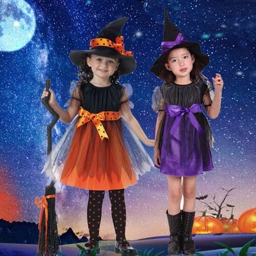 Halloween Cosplay Costume Set Kids Girls Cosplay Costume Party Dresses+Hat Cap Clothes Outfit Carnival Fancy Party Disguise
