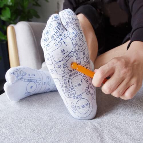 Massage Socks with Wooden Foot Spa Physiotherapy Reflexology Thai Foot Massage Health Chart Casual Massage Stick Tool