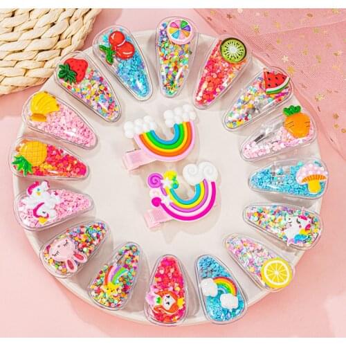 5PCS/Set Cute Hair Clips For Girls Glitter Rainbow Lollipop Hairpins Bunny Hair Clips For Hair Kids Hair Accessories 2021 Trend