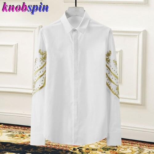 Double-sleeved Embroidery Men Shirt Casual Slim Business male Dress Shirts popular personality Camisas Plus size M-4XL Chemise