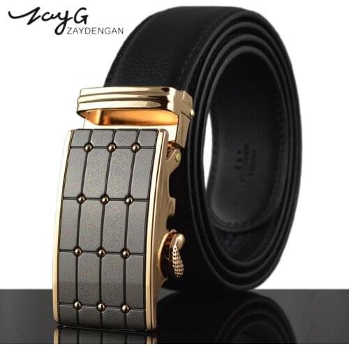 ZAYG Designer Men Gold Automatic Buckle Belts Men High Quality Genuine Strap Luxury Belt Classic Businessman Buckle Casual Belt