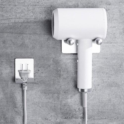 Black Silver Hair Dryer Rack Aluminium Wall Mounted Adhesive Waterproof Bathroom For Dyson Hairdryer Storage Shelf Organizer