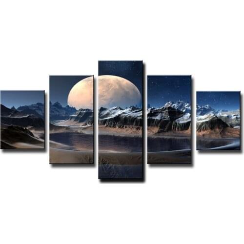 Mountain Moon Painting Canvas Wall Art Picture Print for Home Decoration Living Room Photo 5 Panels Decoration Landscape Art