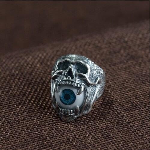 Real S990 solid silver vintage Thai silver craft fashion mens resin blinking mens silver ring