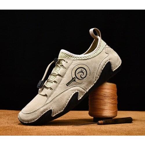 New Mens Shoes Pigskin Casual Leather Men Shoes Flat Non Slip Outdoor Suede Loafers Soft Bottom Mens Sneakers Driving Shoes