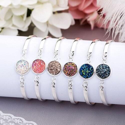 2019 New Hot Fashion Nature Stone Bracelet Big Drusy Stone Bezel Setting Large Tone Jewelry Sparkling Handmade Female Bracelets