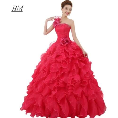 BM New Stock One Shoulder Quinceanera Dresses 2021 Ball Gown Beaded Prom Girls 16 Birthday Princess Pageant Party Gown BM776