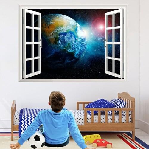 New 3D false window universe star sky earth vision wall sticker living room bedroom self adhesive decoration