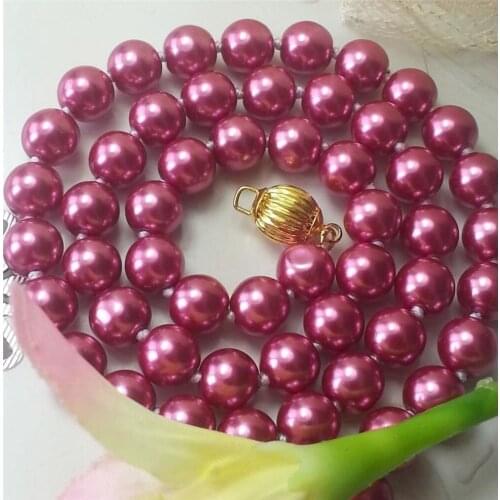New (Min Order1) 8mm Rose Red Ocean Shell Pearls Necklace For Women Sweater Chain Beads Jewelry Making Design Natural Stone