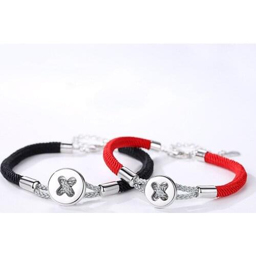 New creative button couple bracelet sterling silver woven red rope for minority students in long distance love gift hand rope
