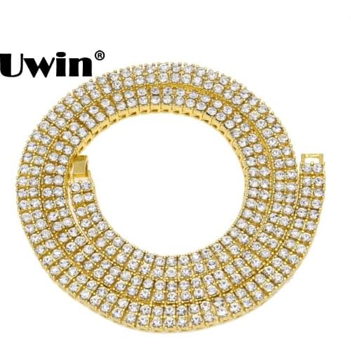 Uwin Hip Hop Crystal Rhinestones Bling Cuban Necklace Men 9mm 2 Row Tennis Chains Gold Silver Color Black 3 Length Size Jewelry