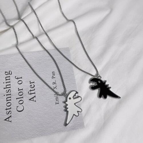 Vsnow Hip Hop Titanium Steel Cartoon Dinosaur Black White Pendant Necklace for Women Creative Irregular Cute Necklace Jewelry