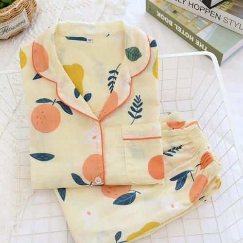 Spring 100%cotton Pajamas Set Women Long Sleeve Sleepwear Fruit Print Home Clothes 2021 New Summer Thin Pyjama Femme Homewear