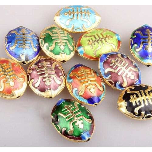 Handcraft Polished Cloisonne Enamel Colorful Oval Beaded Chinese DIY Jewelry Making Charm Pendant Earrings Copper Accessories
