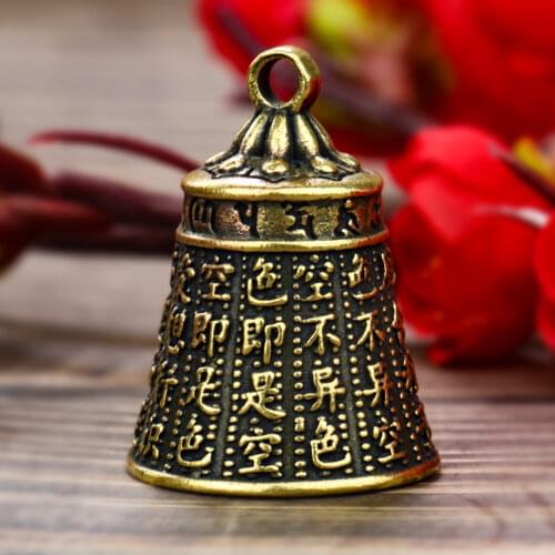 Retro Buddhism Heart Scriptures Pendant Brass Jingle Bell DIY Pray Buddhist Making Keychain Necklace Charms Man Jewelry Gift