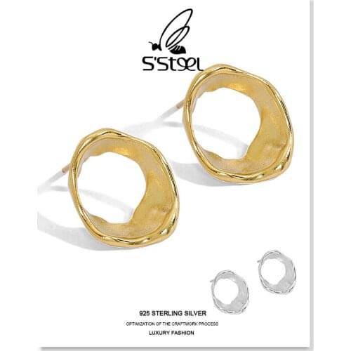 SSTEEL Geometric Stud Earrings For Women 925 Sterling Silver Earring Designer Minimalist Gold Round Earings Fine Jewellery Gift