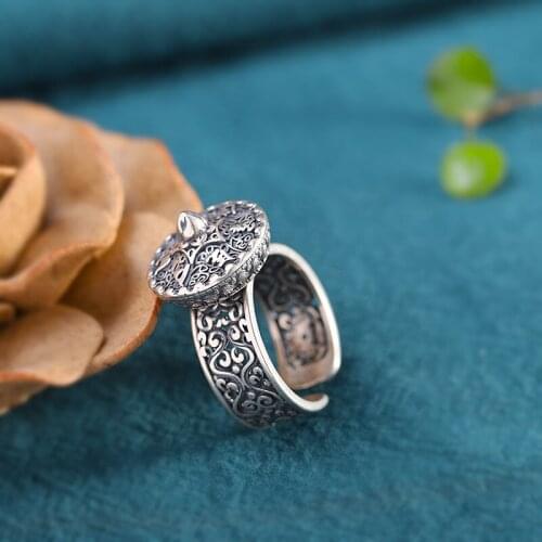 Thai Silver Rings for Men Women Unisex Religious Gifts Jewelry Genuine 925 Silver Six Words Mantra Rotating Rings