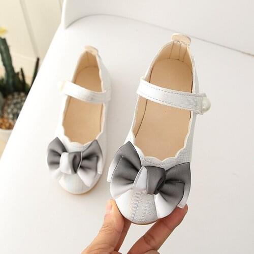 Girls Leather Shoes Fashion Bow Pearl Casual Single Shoes New Kids Girls Princess Sandals Party Girls Dress Shoes Size 21-36