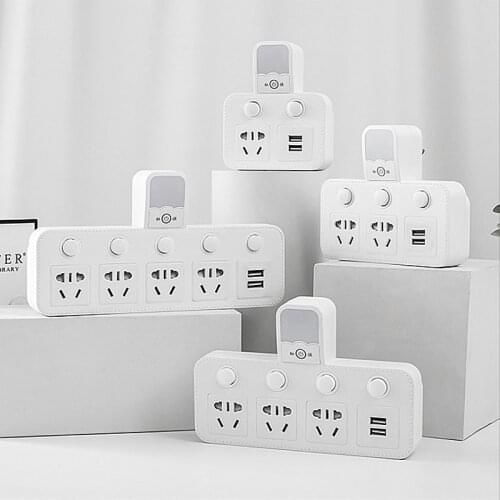 Power Strip Converter Portable Travel Home Office Adapter Socket with Night light 2USB Port Individual Switche 1 2 3 4AC Outlet