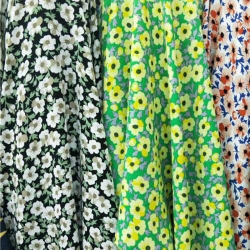 High-grade Floral Print Autumn Style Dropping Chiffon Skirt Long Sleeve Shirt Dress Clothing Fabric