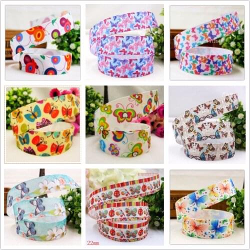 YJHSMY 15061726,22mm 5yard/lot cartoon Printed grosgrain butterfly ribbon,DIY handmadeHair accessories Material wedding