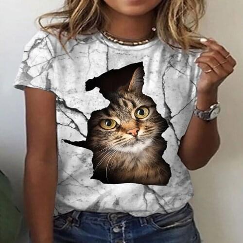 Womens T-shirt 2021 cute pink top kitty print casual punk o-neck kaki gothic street womens oversized shirt clothing