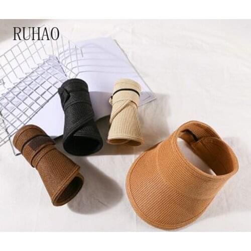 RUHAO Summer women Sun Hats Foldable UV Protection Sun Hat Visor Suncreen Floppy Cap Empty Top Hat Solid Chapeau Femme Beach Hat