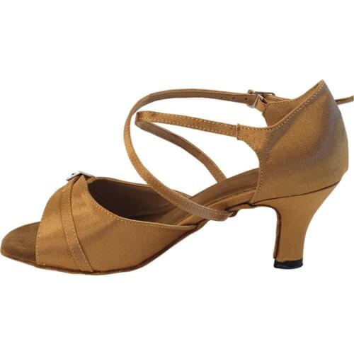 Evkoodance Practice Women Dance Shoes Black Tan Shinning Crystal Buckle Latin Salsa Shoes 6CM Heel Ladies Latin Dance Shoes