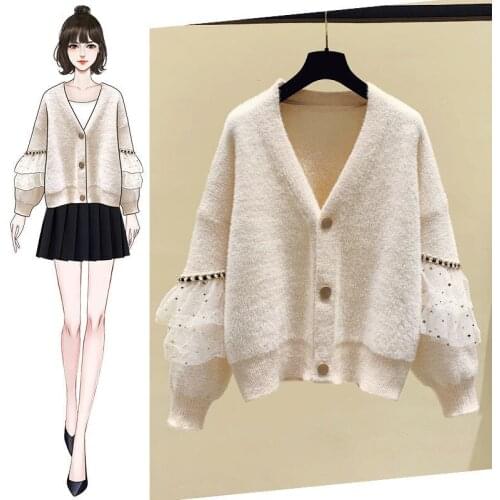 Elegant Long Sleeve Mink Down Sweater Women 2021 New Spring Single-Breasted Female Short Cardigan Soft Knitted Outwear Y186