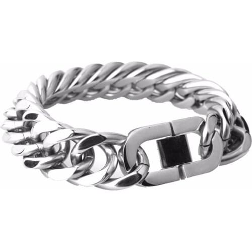 13/16/19/22MM Cool Strong Stainless Steel Silver Color Polished Cuban Curb Chain Mens Unisexs Bracelet Bangle New Design 7-11"