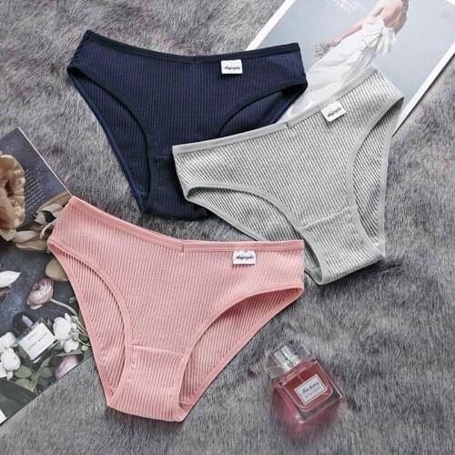 3Pcs Women Panties Plus Size Cotton Underwear Girls Breathable Striped Underpants female Briefs Woman Sexy Lingerie Intimates