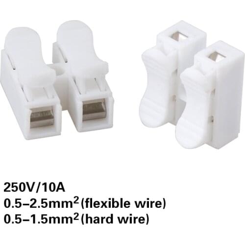 30/50/100PC Electrical Cable Quick Connector White CH-2 CH-3 Wire Connector 250V/10A Wiring Terminal LED Light Quick Splice Lock
