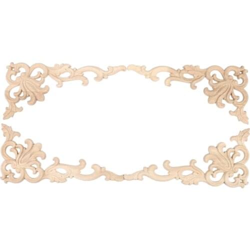 4Pcs European Floral Craft Furniture Decorative Carved Applique Wood Modern Wall Frame Corner Door
