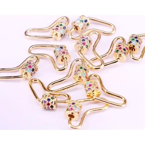 5PCS, Gold color Heart Shaped CZ Micro Pave Crystal Zirconia Clasp Lock Carabiner Pave Lock Jewelry Findings