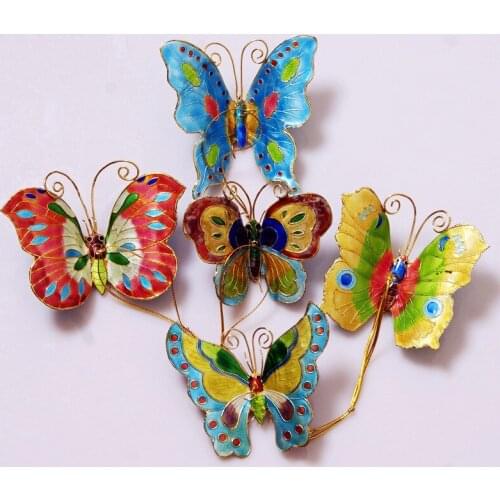 Wholesale 6PCS Christmas Decoration Butterfly Cloisonne Pendant Traditional Craft Christmas Ornaments Home Decoration