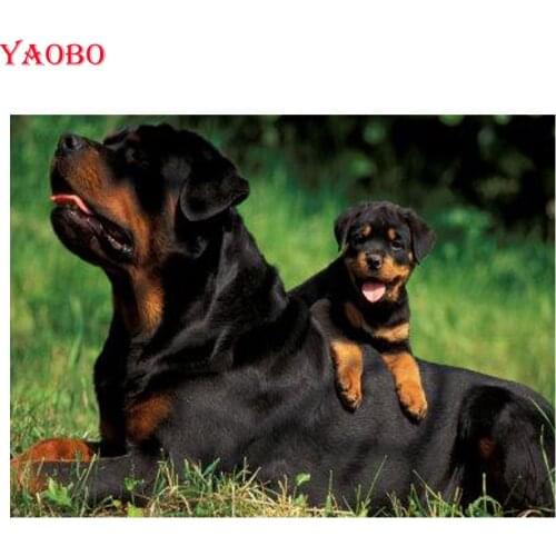 Full Round Square Diamond Embroidery Animal Rottweiler dog Diamond Painting Cross Stitch Diamond Mosaic Needlework Easter gift