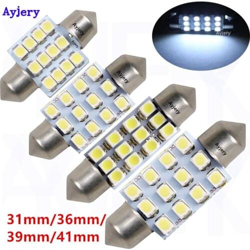 AYJERY 300PCS/lot 12V C5W Led Festoon Interior Light 31mm 36mm 39mm 41mm Car LED 1210 12 SMD 3528 Doom Lamp Reading Light White